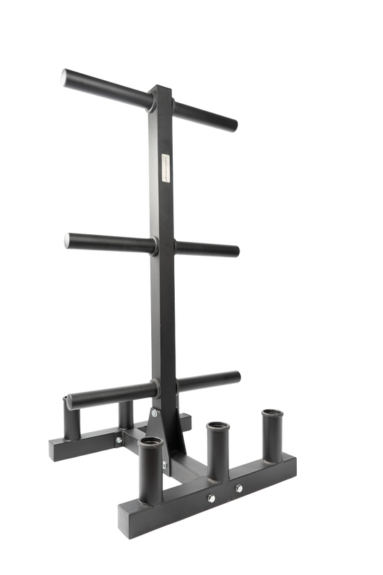 Anatomy weight plate tree with barbell holder